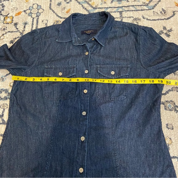 Talbots Chambray Dark Wash Button Up Collared Shirt Top 10 - Picture 7 of 9